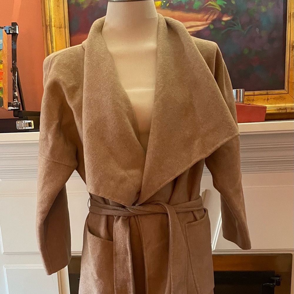 Zara Handmade Wool coat sz S new beige camel brown trench coat jacket